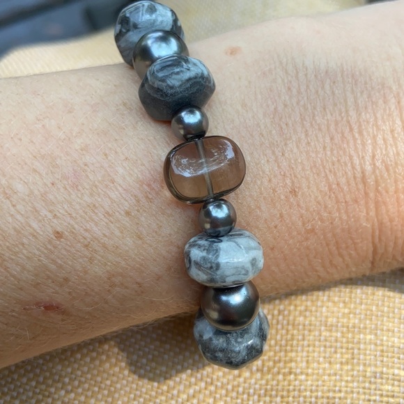 Hand Crafted Jewelry - 8 inch NWOT Natural Gray Jasper Gemstone Crystal Healing Stretch Bracelet